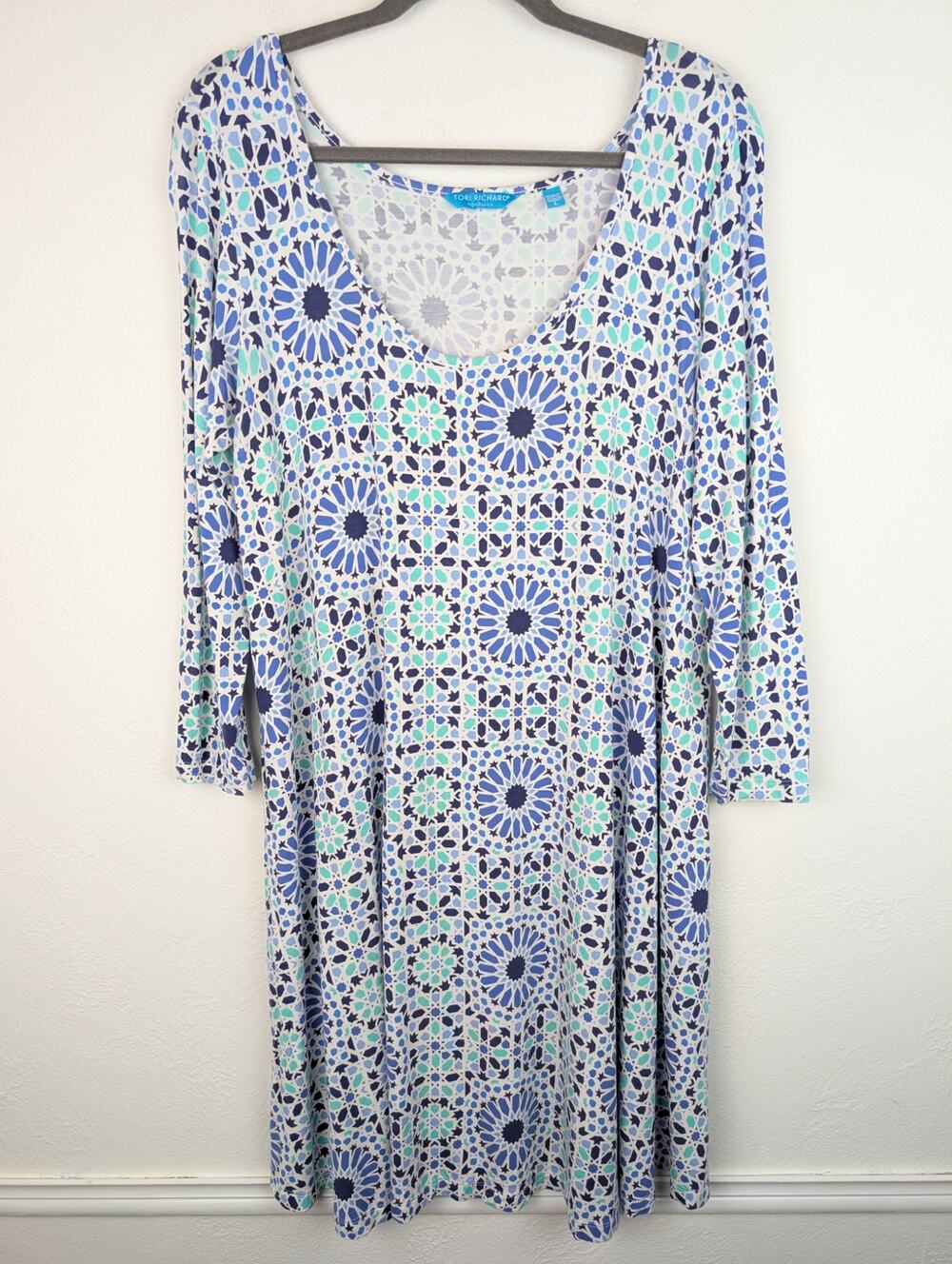 Tori Richard Honolulu Dress Floral Hawaiian Beach Resort Blue White Size L